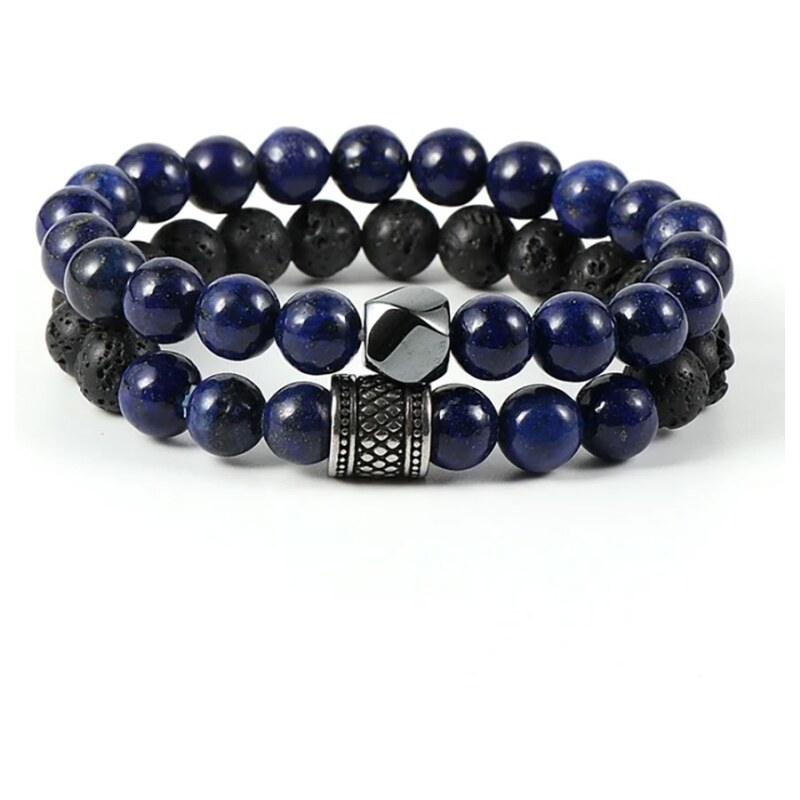 Daniel Dawson Dvojitý náramek Tiziano - 8 mm lapis lazuli, lávový 92690209