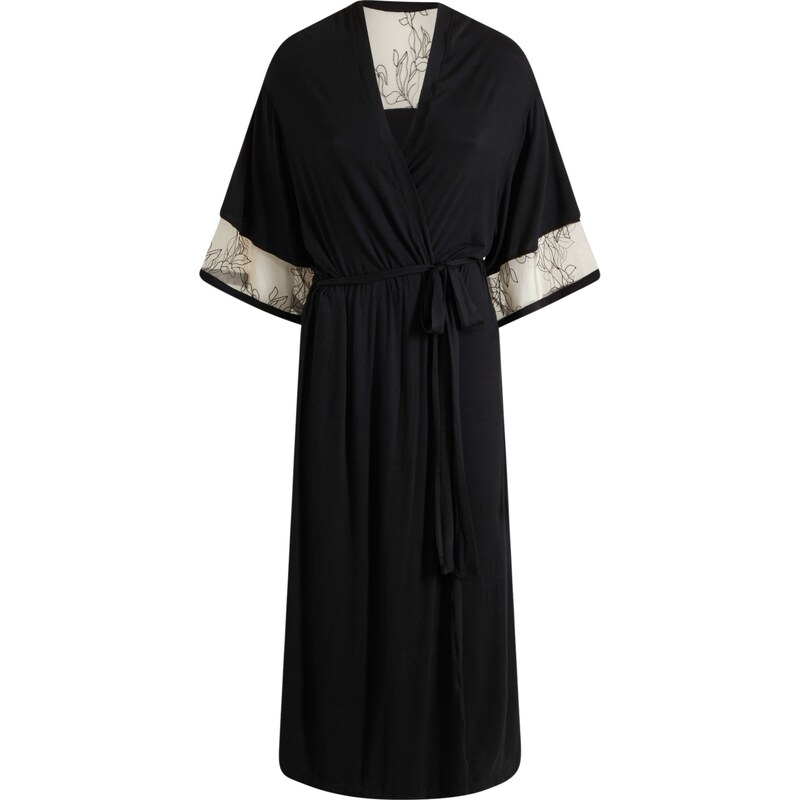 bonprix Dlouhé viskózové kimono s výšivkou černá Žena 92696748