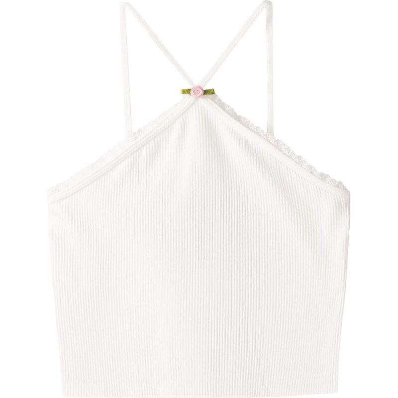 Bershka Top zelená / růžová / offwhite