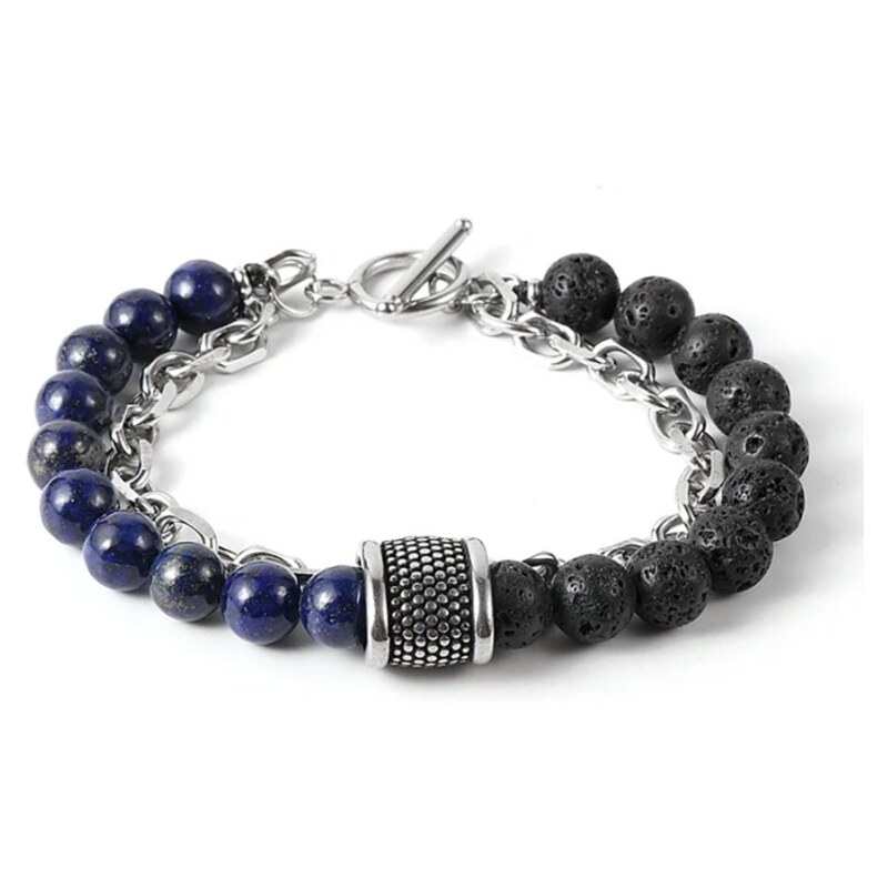 Daniel Dawson Dvojitý náramek Marico - 8 mm Lapis Lazuli, Lávový kámen 92749580