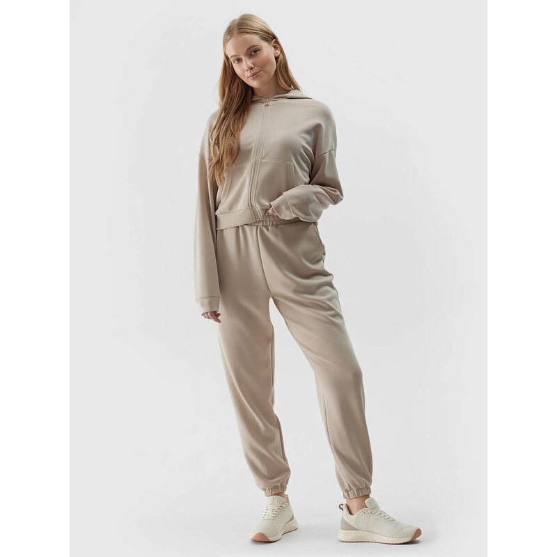Dámské tepláky typu jogger s přídavkem modálu 4F - béžové 92762342