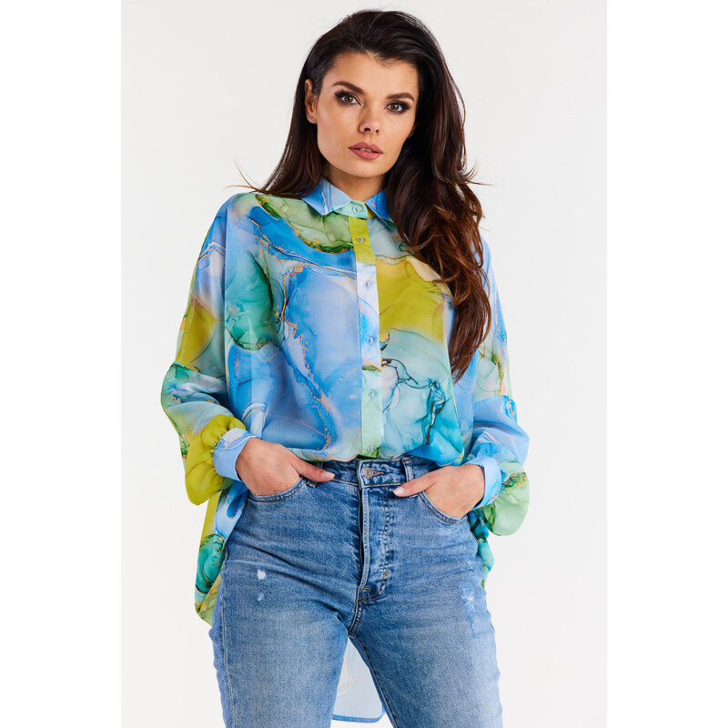 Awama Womans Shirt A513 Blue/Pattern 95291584
