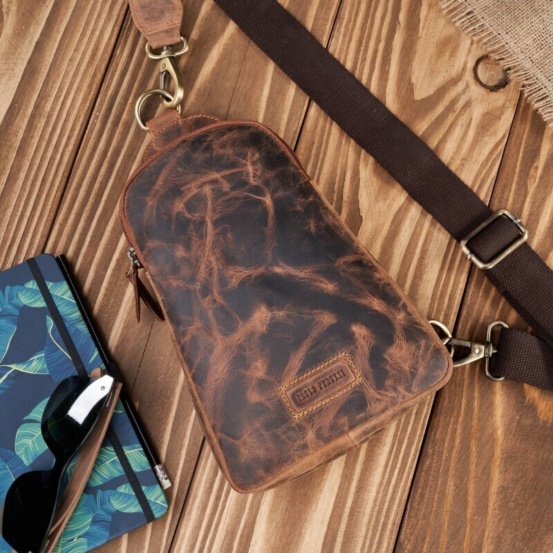 Pánský crossbody kožený batoh na jedno rameno Kabelky od