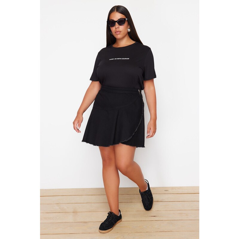 Trendyol Curve Black Flywheel Detailed Mini Denim Shorts Skirt