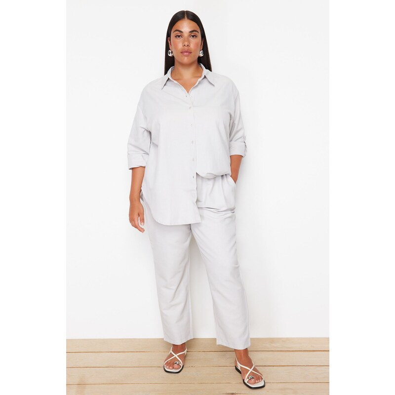 Trendyol Curve Beige Woven Plus Size Bottom-Top Set