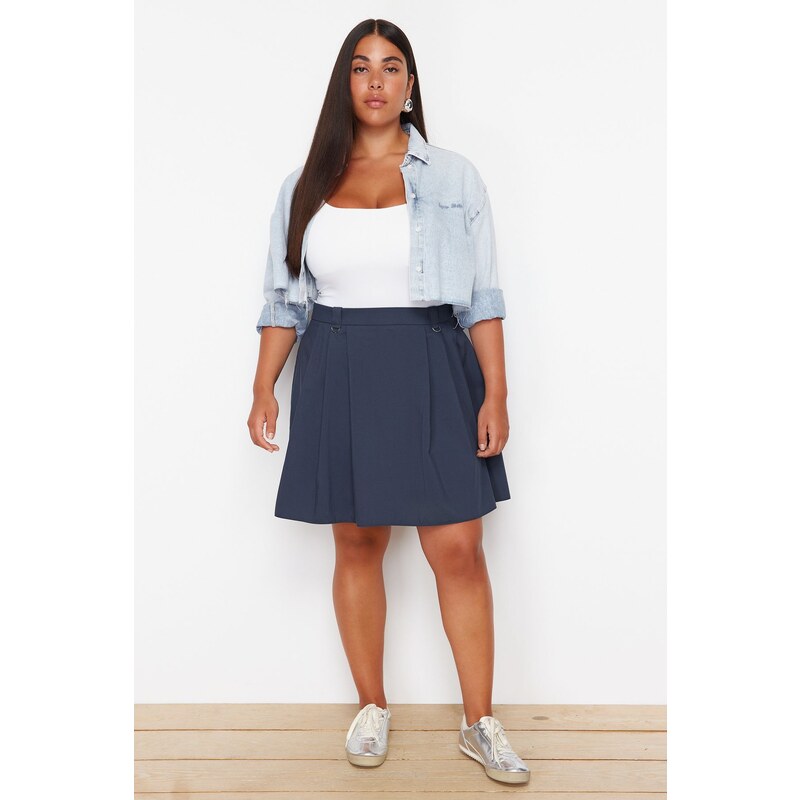Trendyol Curve Navy Blue Pleated Buckle Detailed Mini Woven Plus