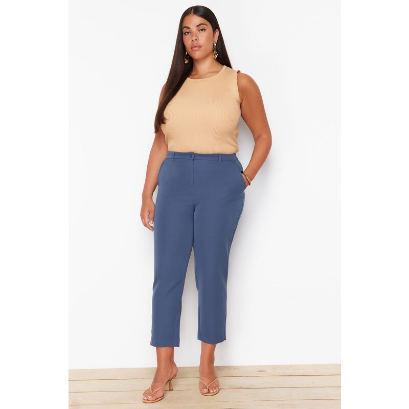 Trendyol Curve Navy Blue Woven Short Plus Size Fabric Trousers