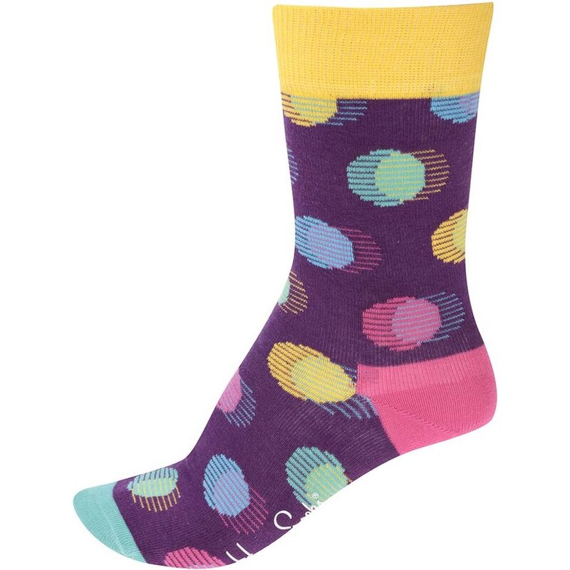 Žluto-fialové dámské ponožky s puntíky Happy Socks Out of Focus Dot