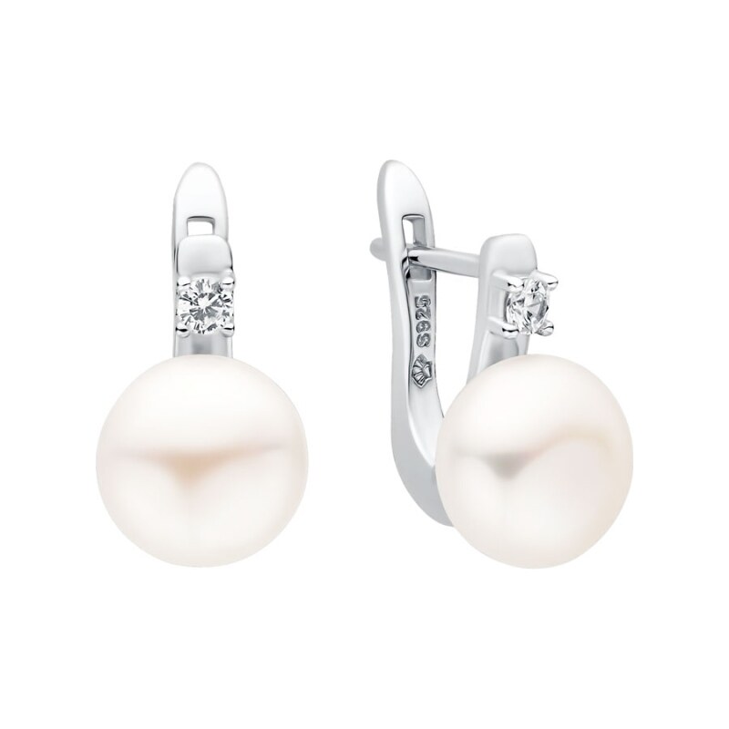 Gaura Pearls Stříbrné náušnice s bílou perlou a zirkony Thalia, 92927459