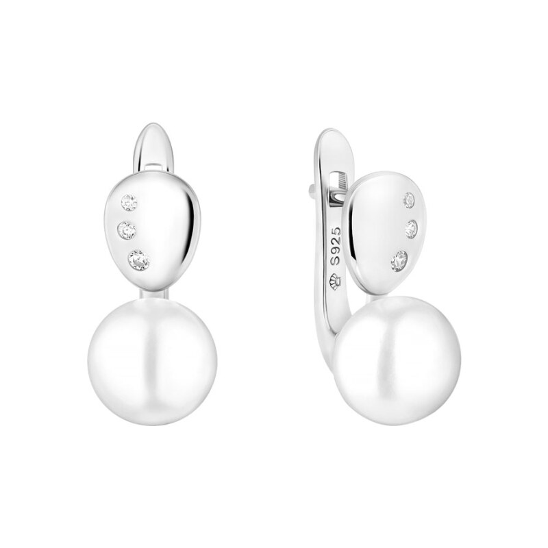 Gaura Pearls Stříbrné náušnice s bílou perlou a zirkony Victoire, 92927461