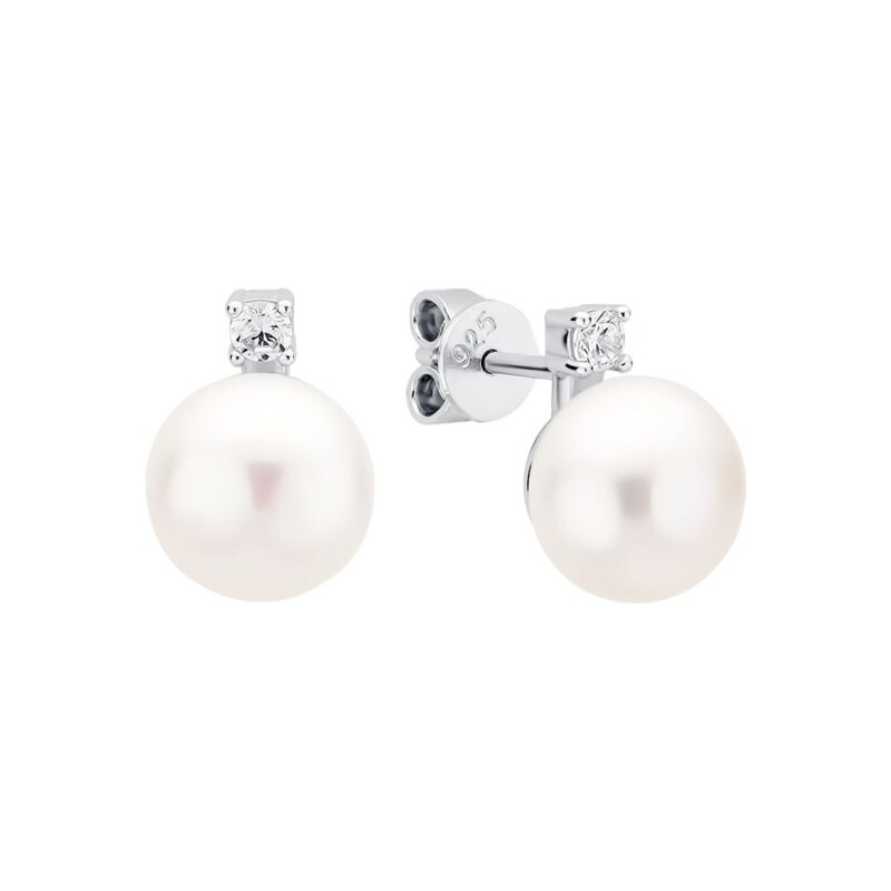 Gaura Pearls Stříbrné náušnice s bílou perlou a zirkony Cécile, 92927463
