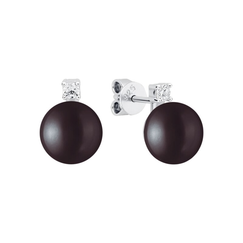 Gaura Pearls Stříbrné náušnice s černou perlou a zirkony Cécile, 92927464