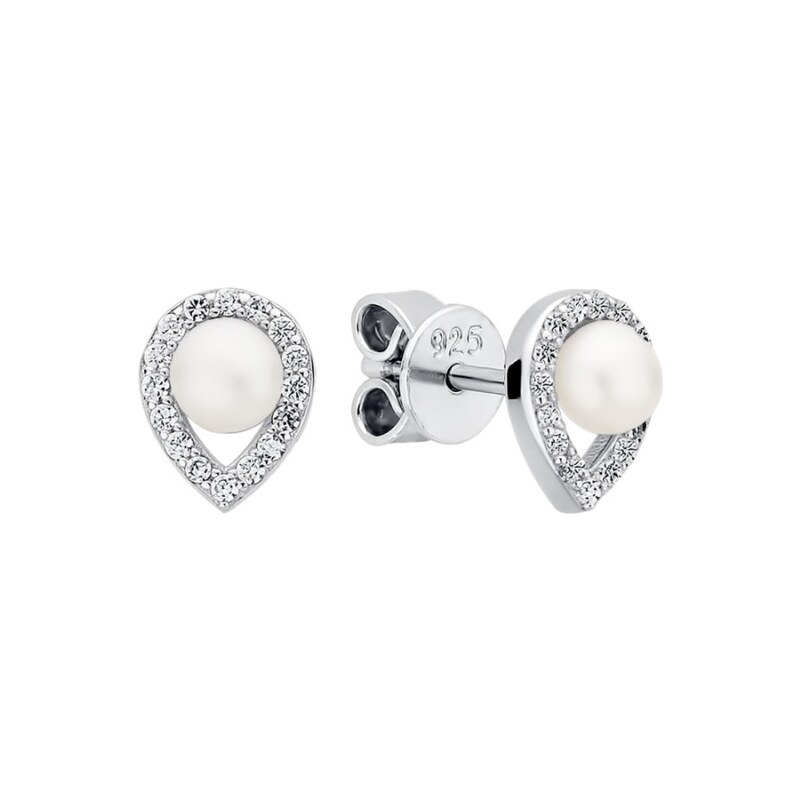 Gaura Pearls Stříbrné náušnice s bílou perlou a zirkony Zyta, stříbro 92928715