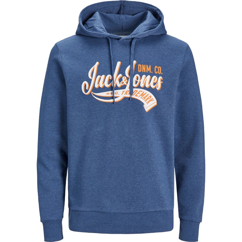 JACK & JONES Mikina enciánová modrá / tmavě oranžová / bílá