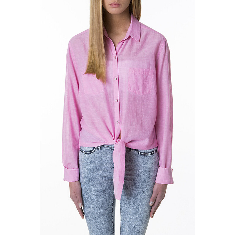 Tally Weijl Pink Chambray Tie Up Shirt