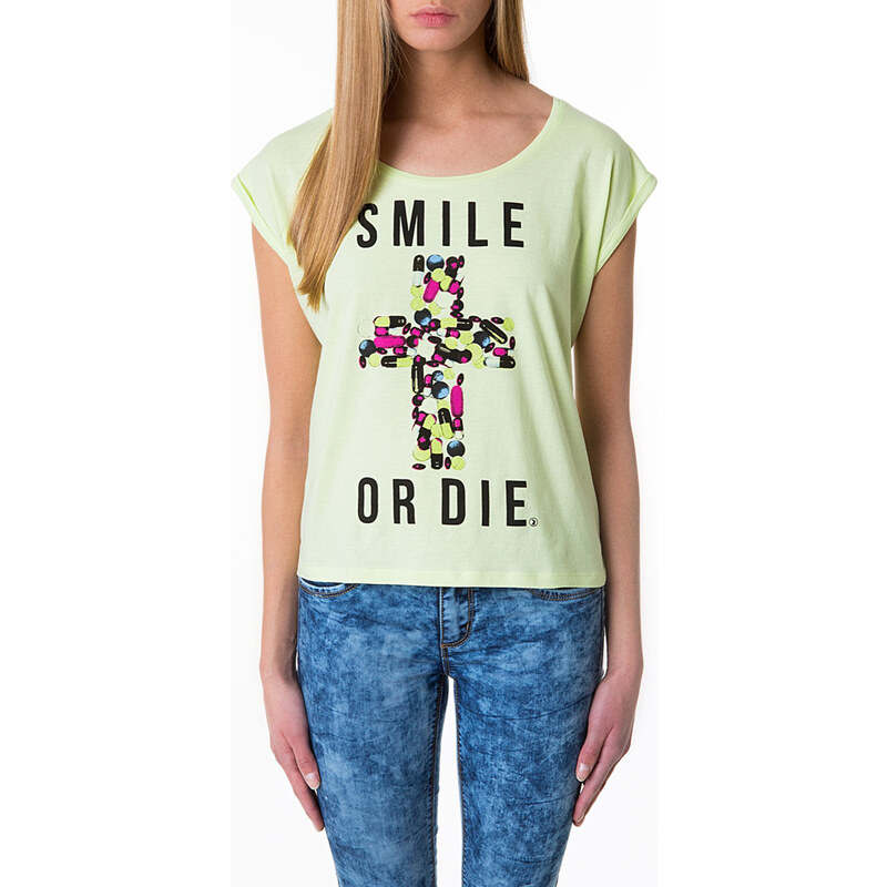 Tally Weijl Lime Green "Smile or Die" Print Top
