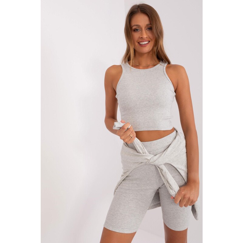 MladaModa 3-dílný set mikiny, crop-topu a krátkých legín model