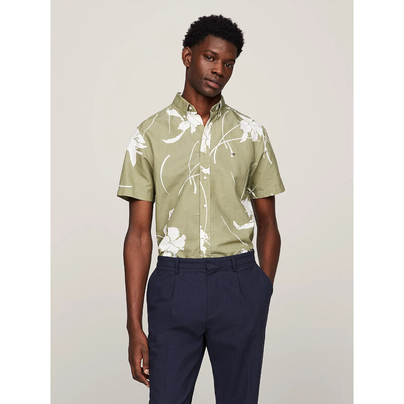 Tommy Hilfiger pánská khaki košile s krátkým rukávem
