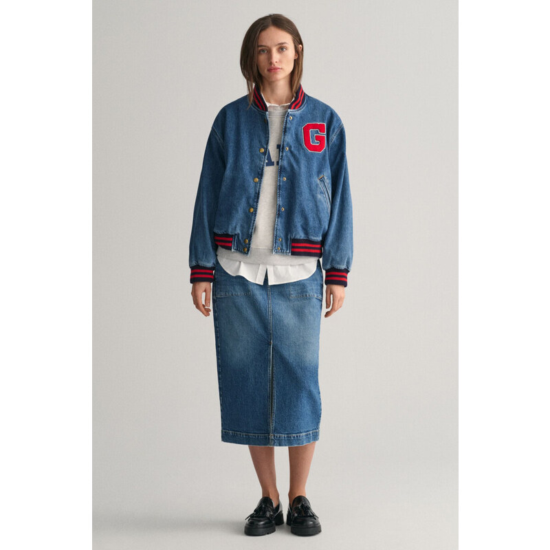 SUKNĚ GANT DENIM SLIT SKIRT MID BLUE