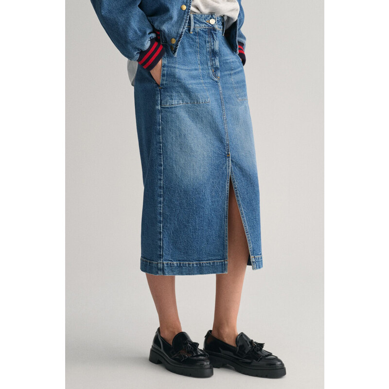 SUKNĚ GANT DENIM SLIT SKIRT MID BLUE