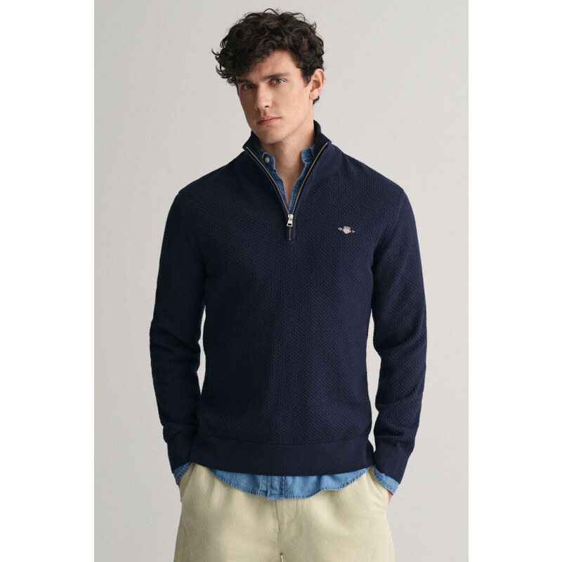SVETR GANT STRUCTURED COTTON HALF ZIP EVENING BLUE