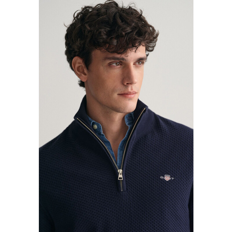 SVETR GANT STRUCTURED COTTON HALF ZIP EVENING BLUE