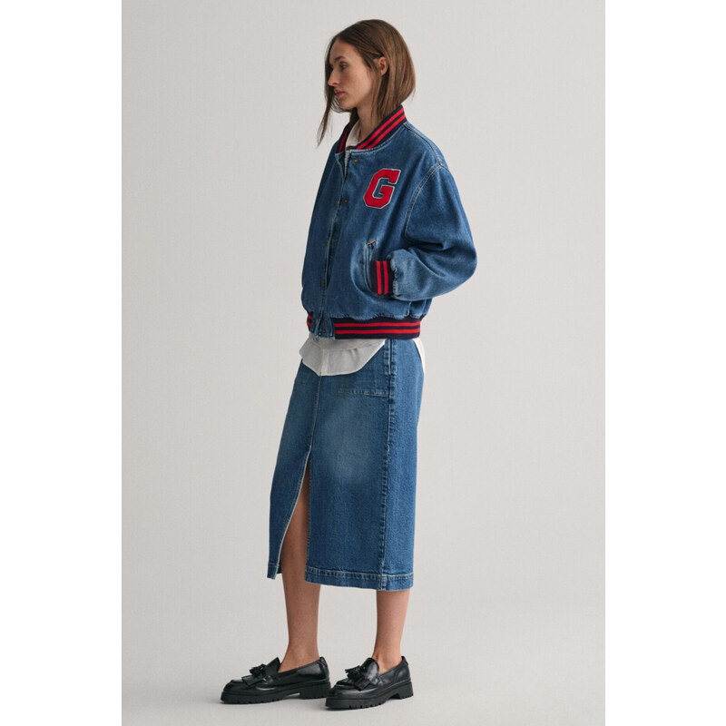 SUKNĚ GANT DENIM SLIT SKIRT MID BLUE