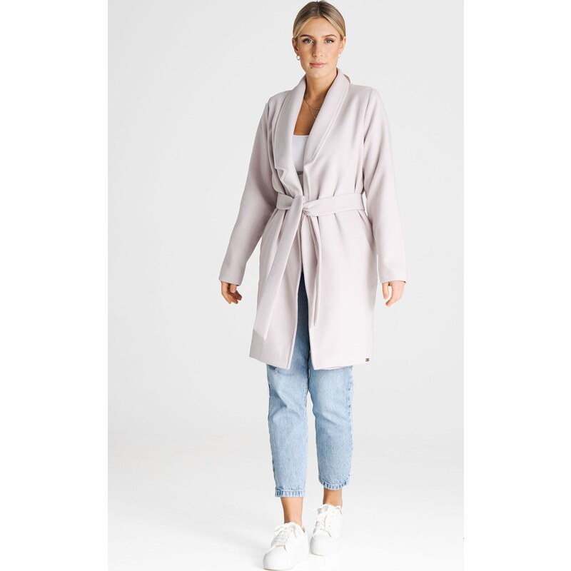 FIGL Světle béžový kabát s páskem M990 Beige