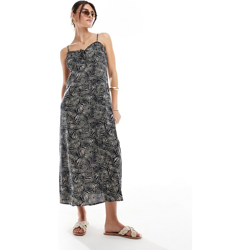 ONLY midi strap dress in blue leaf print 93027695