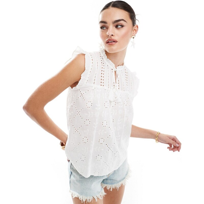 ONLY broidery sleeveless top in white 93052846