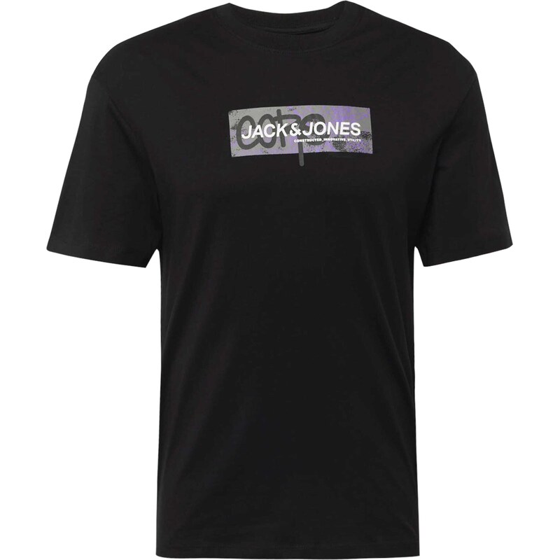 JACK & JONES Tričko JCOAop šedá / fialová / černá / bílá