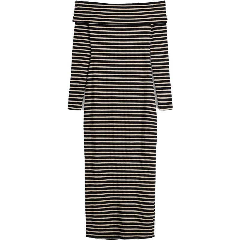 Bershka Úpletové šaty černá / bílá