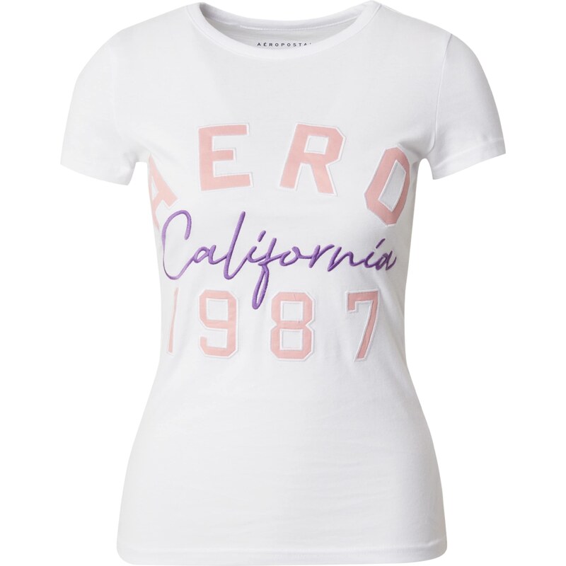 AÉROPOSTALE Tričko CALIFORNIA 1987 švestková / růže / bílá
