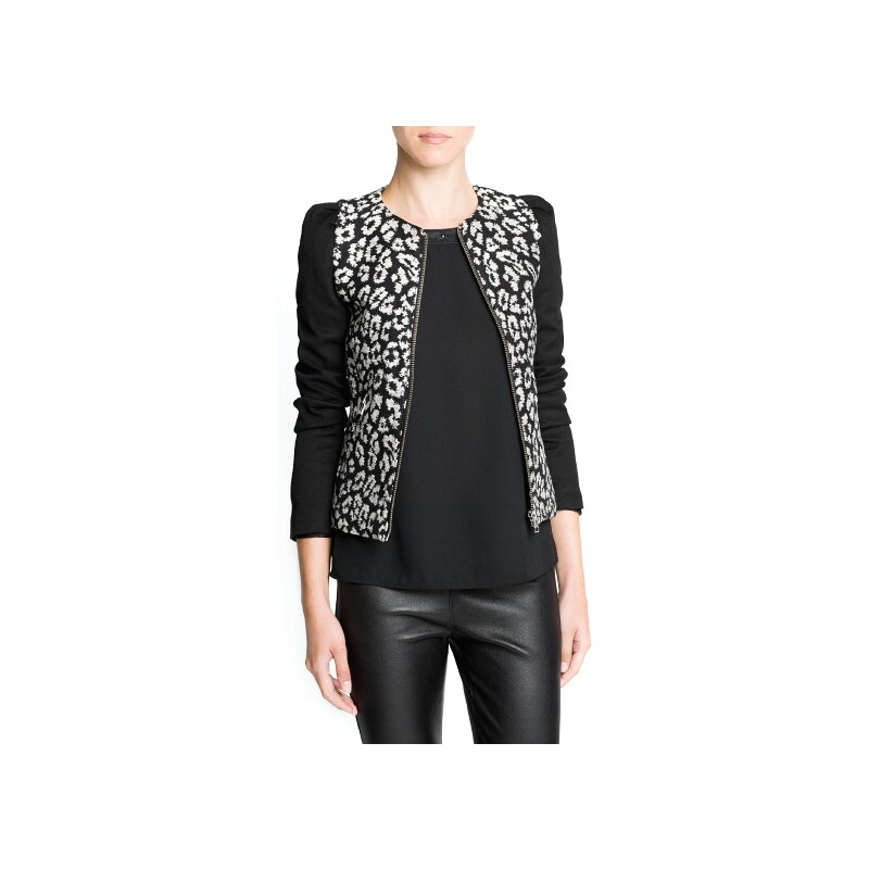 Mango Leopard cotton-blend jacket