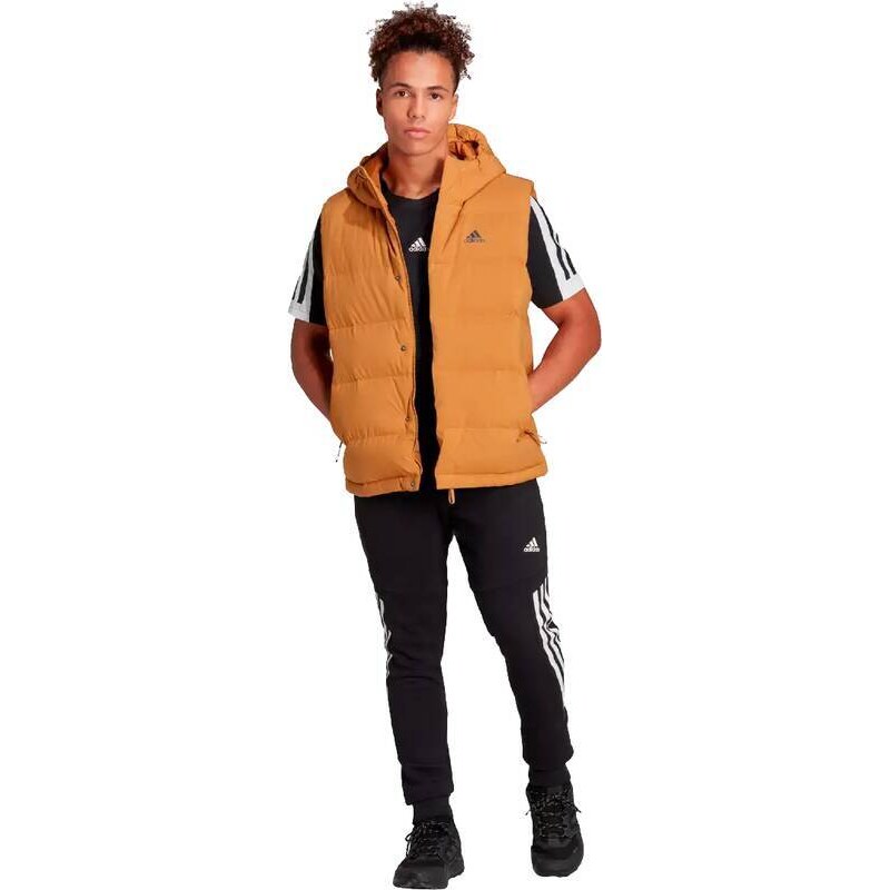 Pánská péřová vesta Adidas Helionic Hooded Down hnědá