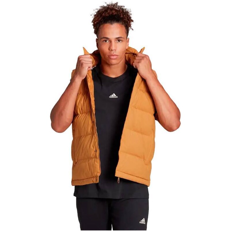 Pánská péřová vesta Adidas Helionic Hooded Down hnědá