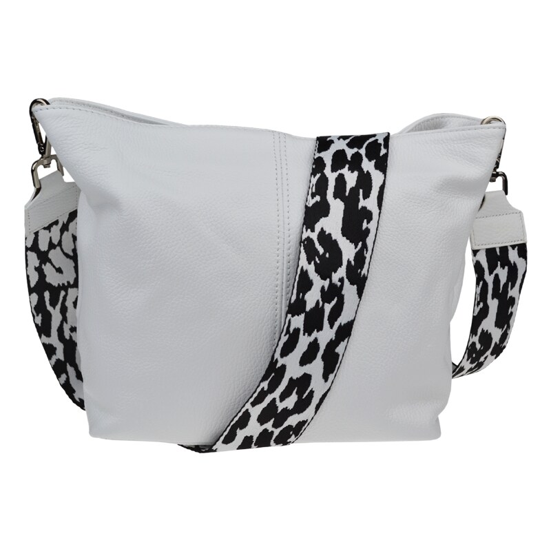 Bílá kožená italská crossbody kabelka Prisca Bianca s přídavným