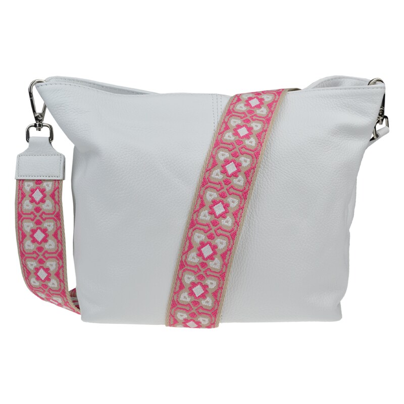 Bílá kožená italská crossbody kabelka Prisca Bianca s přídavným