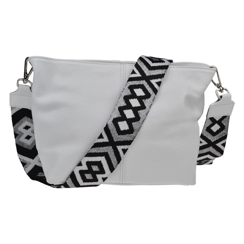 Bílá kožená italská crossbody kabelka Batilda Bianca s přídavným
