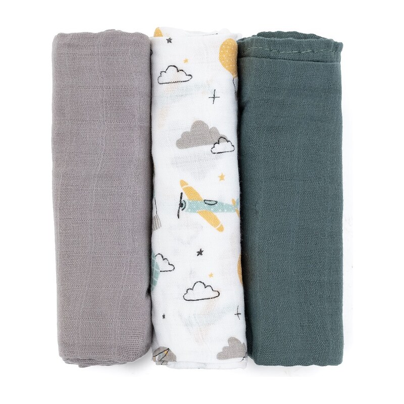 PETITE&MARS Bambusové mušelínové pleny Moussy (3ks) - Grey