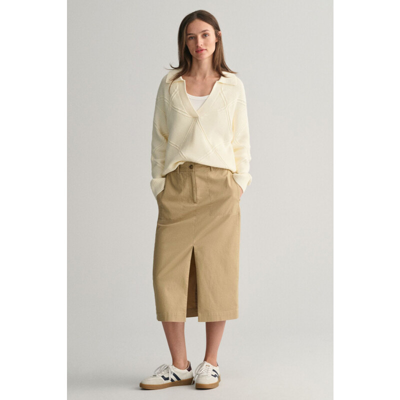 SUKNĚ GANT CHINO SLIT SKIRT DARK KHAKI