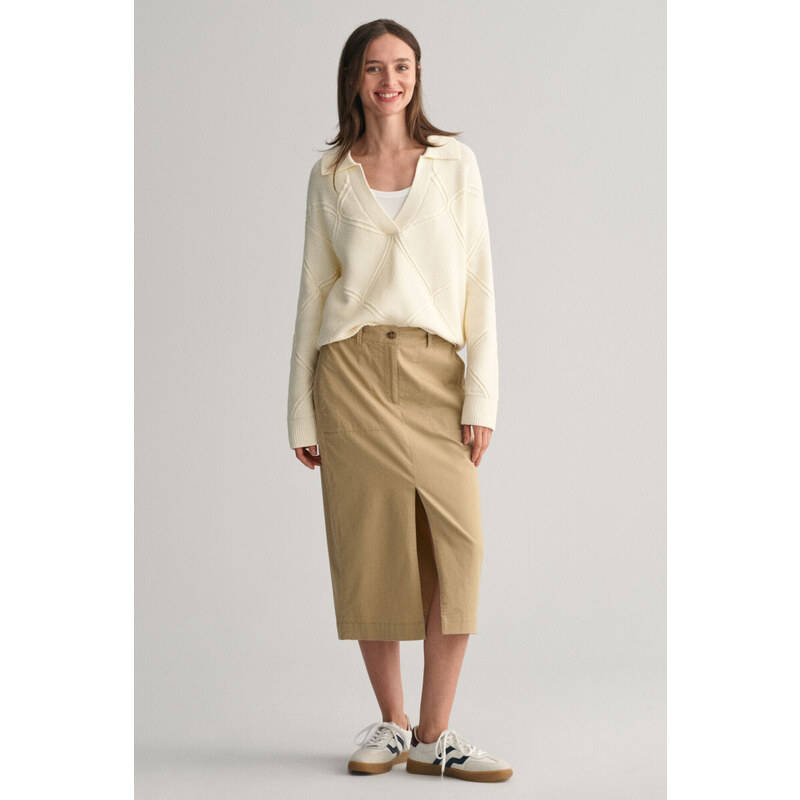 SUKNĚ GANT CHINO SLIT SKIRT DARK KHAKI