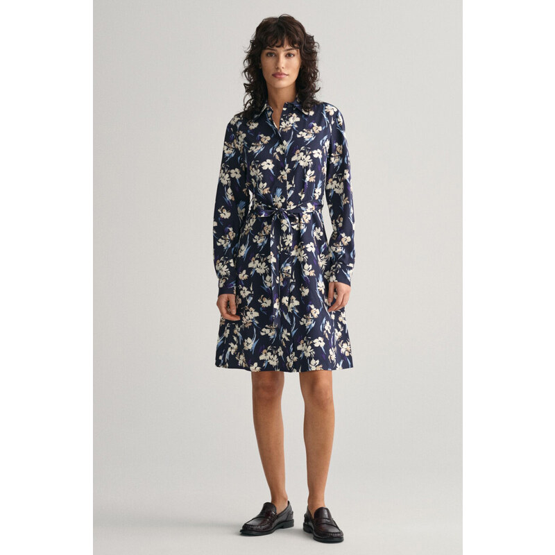ŠATY GANT SLIM FLORAL PRINT SHIRT DRESS EVENING BLUE