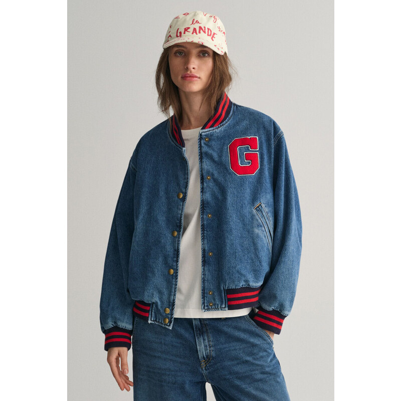 BUNDA GANT DENIM VARSITY JACKET SEMI LIGHT BLUE BROKEN IN