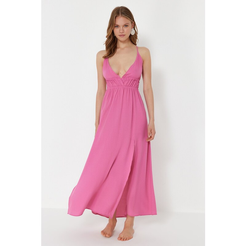 Trendyol Pink Maxi Woven Gathered Beach Dress