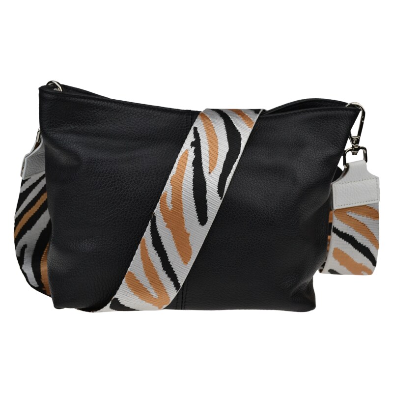 Černá kožená italská crossbody kabelka Batilda Nera s přídavným