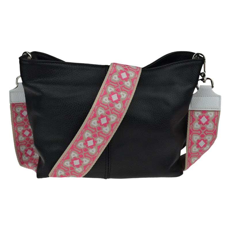 Černá kožená italská crossbody kabelka Batilda Nera s přídavným