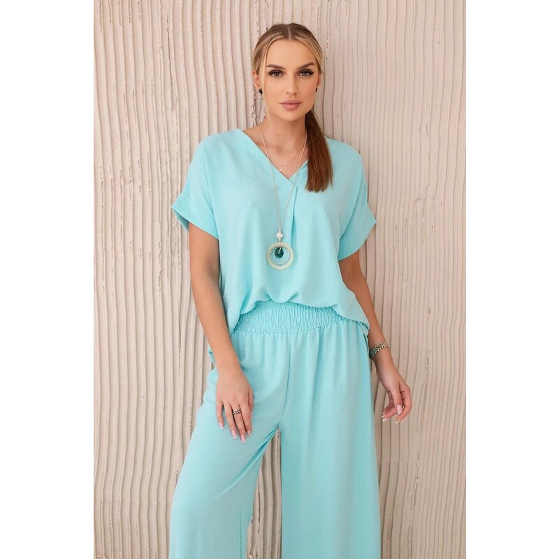 MladaModa Elegantní komplet s náhrdelníkem model 6433 mentolový 93559535