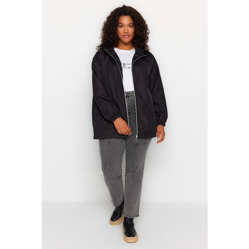 Trendyol Curve Black Wide Fit vodoodpudivý kabát s kapucí 107064535