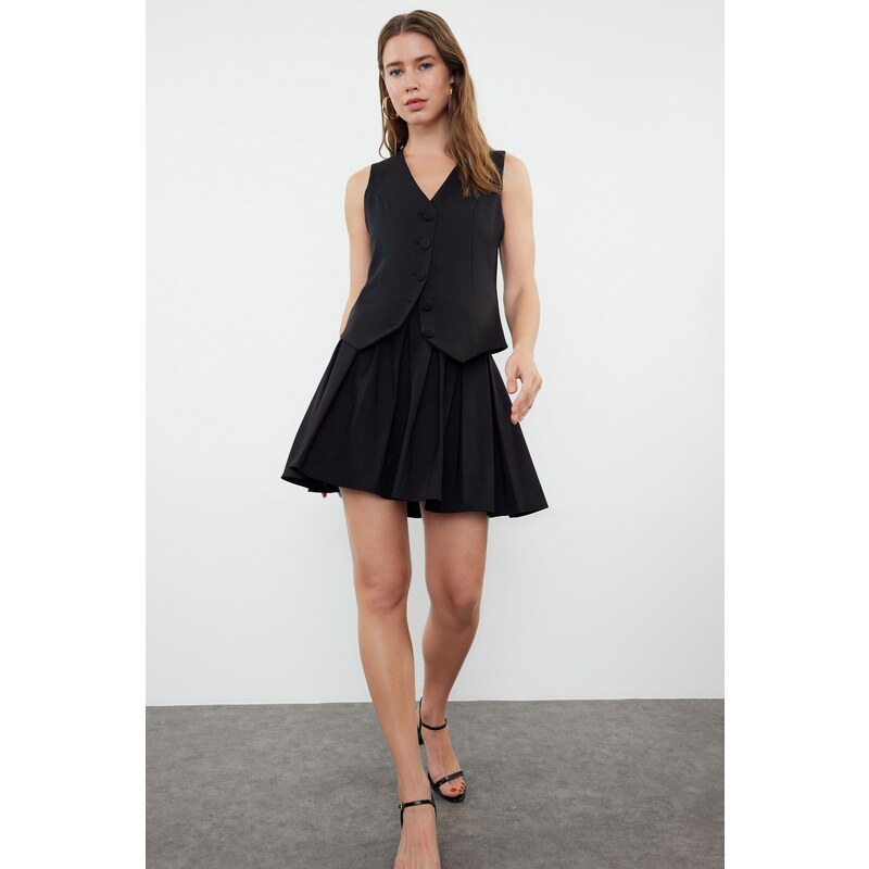 Trendyol Black Pleated Mini Woven Skirt